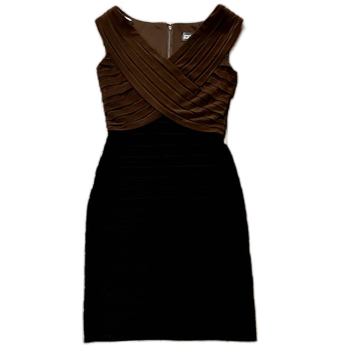 Adrianna Papell Bodycon Layered Fitted Brown & Black Party Event Dress Size 8